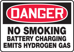 Danger - No Smoking Battery Charging Emits Hydrogen Gas - Dura-Plastic - 10'' X 14'' Danger - No Smoking Battery Charging Emits Hydrogen Gas - Dura-Plastic - 10'' X 14''
