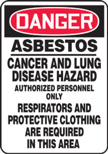 Danger - Asbestos Cancer And Lung Disease Hazard Authorized Personnel Only Respirators And Protective Clothing Are Required In This Area - Adhesive Vinyl - 20'' X 14'' Danger - Asbestos Cancer And Lung Disease Hazard Authorized Personnel Only Respirators And Protective Clothing Are Required In This Area - Adhesive Vinyl - 20'' X 14''