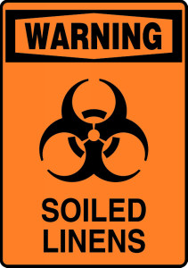 Warning - Soiled Linens (W/Graphic) - Adhesive Dura-Vinyl - 14'' X 10'' Warning - Soiled Linens (W/Graphic) - Adhesive Dura-Vinyl - 14'' X 10''