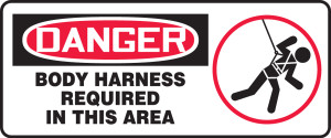 Danger - Body Harness Required In This Area (W/Graphic) - Adhesive Vinyl - 7'' X 17'' Danger - Body Harness Required In This Area (W/Graphic) - Adhesive Vinyl - 7'' X 17''