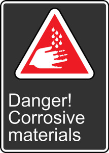 Danger Corrosive Materials (Danger Matieres Corrosives) - Adhesive Vinyl - 14'' X 10'' Danger Corrosive Materials (Danger Matieres Corrosives) - Adhesive Vinyl - 14'' X 10''