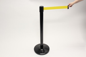 Blockade Retractable Belt Tape Barriers- Black Post and Yellow Belt Tape (1 Post) indoor Blockade Retractable Belt Tape Barriers- Black Post and Yellow Belt Tape (1 Post) indoor