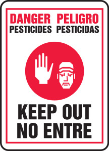 Danger Pesticides Keep Out (W/Graphic) (Bilingual) - Adhesive Vinyl - 14'' X 10''