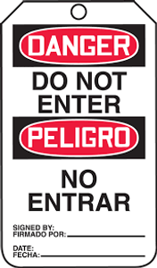 Danger Do Not Enter Safety Tag- Bilingual English/Spanish 25/pk cardstock