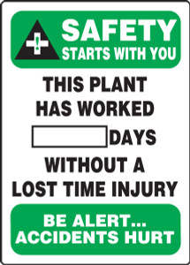 Write A Day Safety Scoreboard - 20" x 14" - Safety Starts With You - This Plant Has Worked _ Days Without A Lost Time Accident - Be Alert Accidents Hurt Write A Day Safety Scoreboard - 20" x 14" - Safety Starts With You - This Plant Has Worked _ Days Without A Lost Time Accident - Be Alert Accidents Hurt