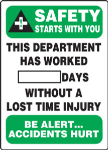 Write A Day Safety Scoreboard - 20" x14 " - Safety Starts With You - This Department Has Worked _ Days Without A Lost Time Injury - Be Alert Accidents Hurt Write A Day Safety Scoreboard - 20" x14 " - Safety Starts With You - This Department Has Worked _ Days Without A Lost Time Injury - Be Alert Accidents Hurt