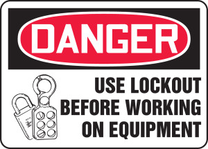 Danger - Use Lockout Before Working On Equipment W-Graphic - .040 Aluminum - 10'' X 14''