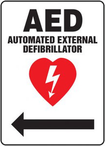 AED Automated External Defibrillator - Left Arrow - 14" x 10" - Plastic Safety Sign AED Automated External Defibrillator - Left Arrow - 14" x 10" - Plastic Safety Sign