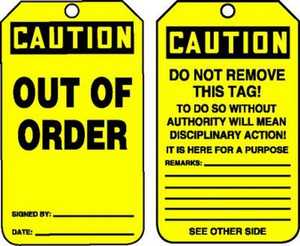 Out of Order - Safety Tag - 25/PK - 5 3/4" x 3 1/4" PF-Cardstock Out of Order - Safety Tag - 25/PK - 5 3/4" x 3 1/4" PF-Cardstock