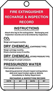 Fire Extinguisher Recharge and Inspection Record - 5 3/4" x 3 1/4" - PF Cardstock - 25/PK - Safety Tag Fire Extinguisher Recharge and Inspection Record - 5 3/4" x 3 1/4" - PF Cardstock - 25/PK - Safety Tag