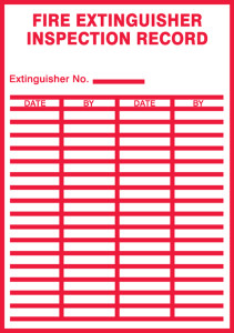 Fire Safety Label: Fire Extinguisher Inspection Record (Red On White) Fire Safety Label: Fire Extinguisher Inspection Record (Red On White)