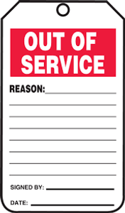 Out Of Service - 5 3/4" x 3 1/4" - PF Cardstock - 25/PK - Safety Tag Out Of Service - 5 3/4" x 3 1/4" - PF Cardstock - 25/PK - Safety Tag