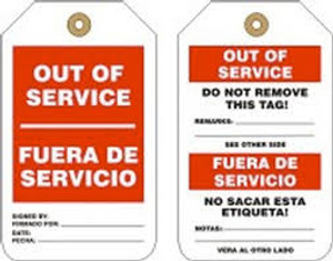Out Of Service(Spanish Bilingual - 5 3/4" x 3 1/4" - PF Cardstock - 25/PK - Safety Tag