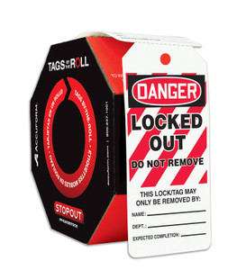 OSHA Danger Safety Tags: Tags By-The-Roll- Locked Out OSHA Danger Safety Tags: Tags By-The-Roll- Locked Out