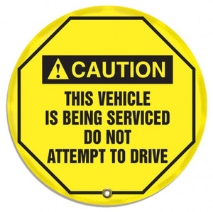 Accuform KDD738 - ANSI Caution 24" Steering Wheel Message Cover: This Vehicle Is Being Serviced Do Not Attempt To Drive