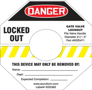 Accuform KDD362GN - STOPOUT Gate Valve Labels - 2 1/2" - 5" - Green Accuform KDD362GN - STOPOUT Gate Valve Labels - 2 1/2" - 5" - Green