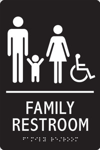ADA Braille Tactile Sign: Handicap Accessible Family Restroom - 9" x 6" - White/Black ADA Braille Tactile Sign: Handicap Accessible Family Restroom - 9" x 6" - White/Black