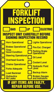 Forklift Inspection - Yellow - 5 3/4" x 3 1/4" - PF Cardstock - 25/PK - Safety Tag Forklift Inspection - Yellow - 5 3/4" x 3 1/4" - PF Cardstock - 25/PK - Safety Tag