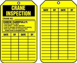 Crane Inspection - Yellow - 5 3/4" x 3 1/4" - Plastic- 25/PK - Safety Tag Crane Inspection - Yellow - 5 3/4" x 3 1/4" - Plastic- 25/PK - Safety Tag