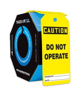 Do Not Operate - Yellow - TAR152 - 6 1/4" x 3" - 250 Per Roll - PF-Card Stock - Tags By-The-Roll