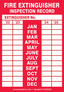 FIRE Extinguisher Inspection Record - 5" X 3.5"- 5/pkg - Adhesive Vinyl Label FIRE Extinguisher Inspection Record - 5" X 3.5"- 5/pkg - Adhesive Vinyl Label