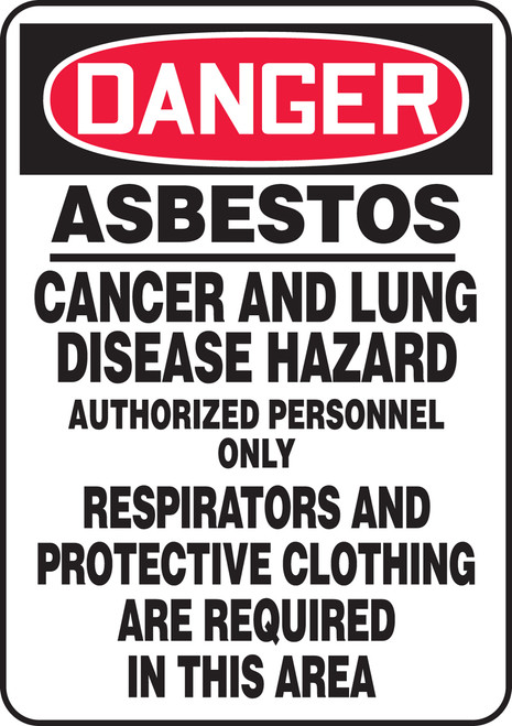 Danger - Asbestos Cancer And Lung Disease Hazard Authorized Personnel Only Respirators And Protective Clothing Are Required In This Area - Plastic - 20'' X 14''