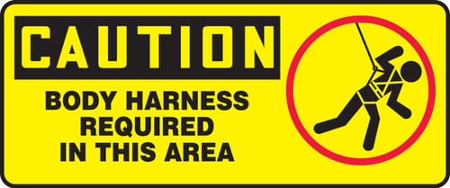 Caution - Body Harness Required In This Area (W/Graphic) - Dura-Fiberglass - 7'' X 17''