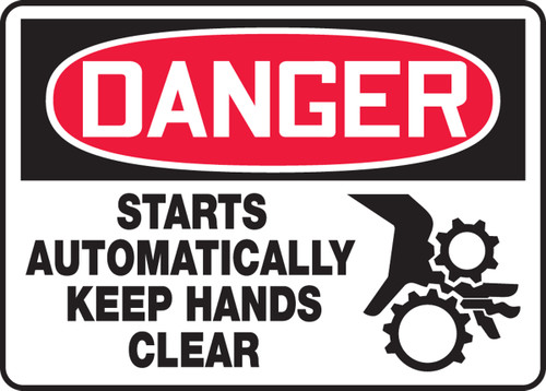 Danger - Starts Automatically Keep Hands Clear (W-Graphic) - .040 Aluminum - 10'' X 14''