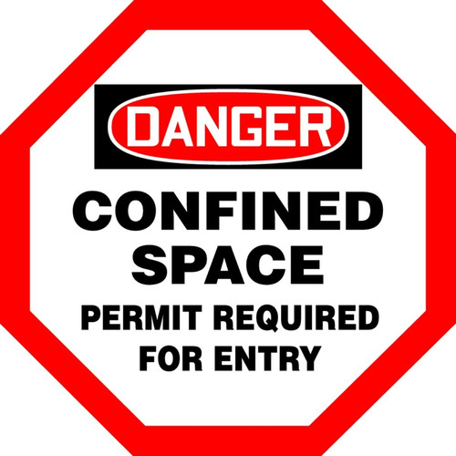 Danger - Confined Space Permit Required For Entry - Adhesive Dura-Vinyl - 12'' X 12''