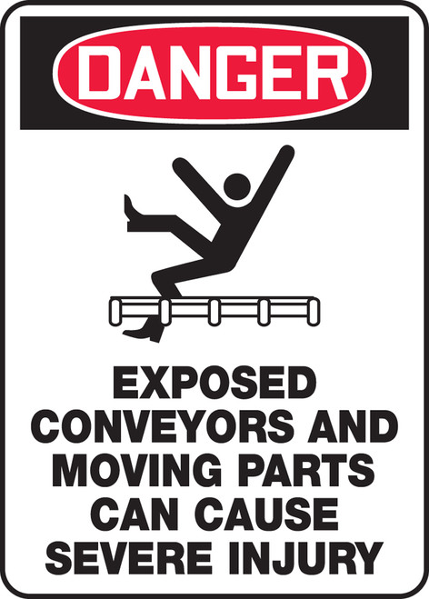 Danger - Exposed Conveyors And Moving Parts Can Cause Severe Injury - Adhesive Vinyl - 14'' X 10''