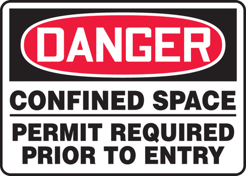 Danger - Confined Space Permit Required Prior To Entry - Adhesive Vinyl - 10'' X 14''