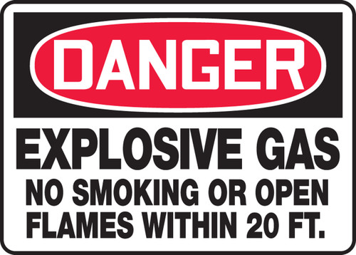 Danger - Explosive Gas No Smoking Or Open Flames Within 20 Ft.