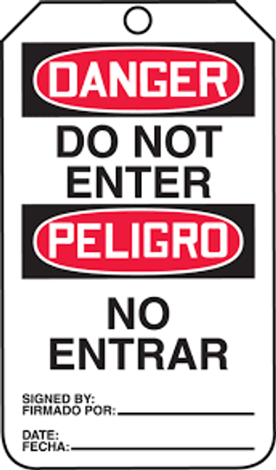 Danger Do Not Enter Safety Tag- Bilingual English/Spanish 25/pk cardstock