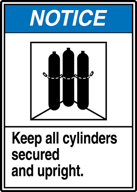 Notice - Keep All Cylinders Secured Upright (W/Graphic) - Adhesive Dura-Vinyl - 14'' X 10''