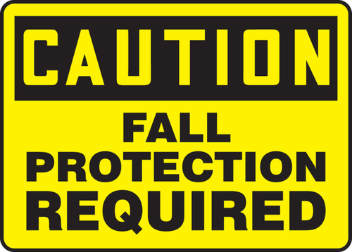 Caution - Fall Protection Required - Adhesive Dura-Vinyl - 10'' X 14''