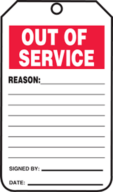 Out Of Service - 5 3/4" x 3 1/4" - PF Cardstock - 25/PK - Safety Tag