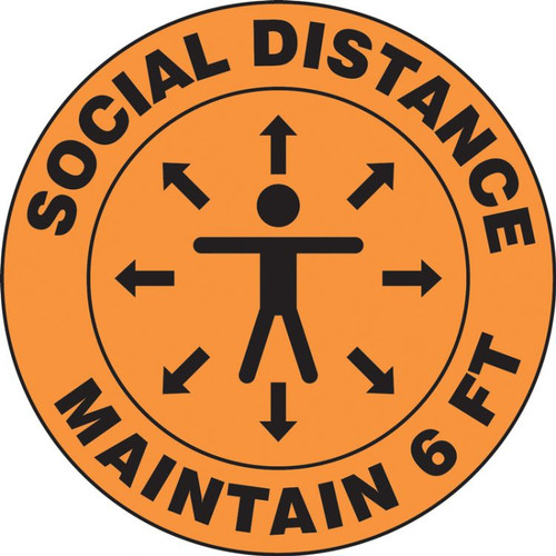Slip-Gard Floor Sign: Social Distance Maintain 6 FT (Person image)