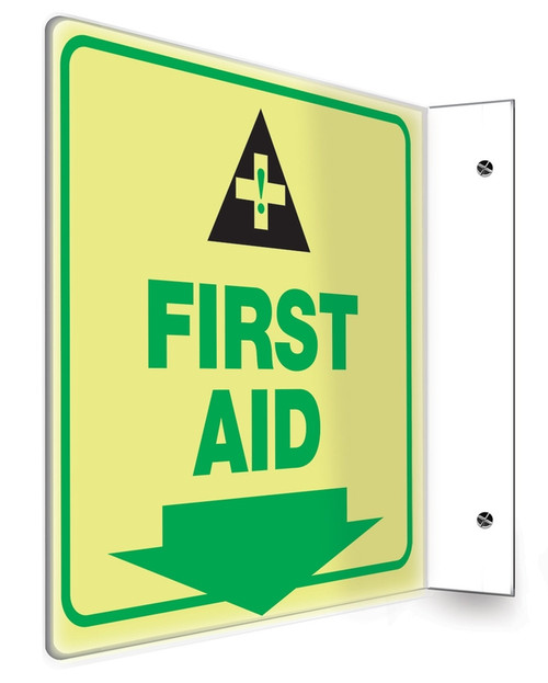 First Aid - 90D 8" x 8" - Safety Panel - Projection Sign - Lumi-Glow Plastic