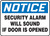 Notice - Security Alarm Will Sound If Door Is Opened - Dura-Plastic - 7'' X 10''