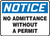 notice no admittance without a permit sign madm800