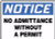 Notice- No Admittance Without a Permit Sign