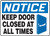 Notice - Keep Door Closed At All Times (W/Graphic) - Aluma-Lite - 10'' X 14''