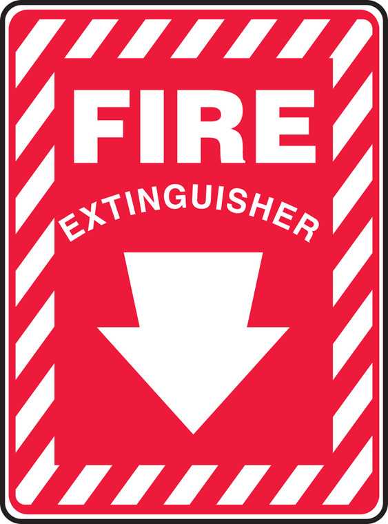 Fire Extinguisher Sign (Down Arrow White) - 10" x 7"