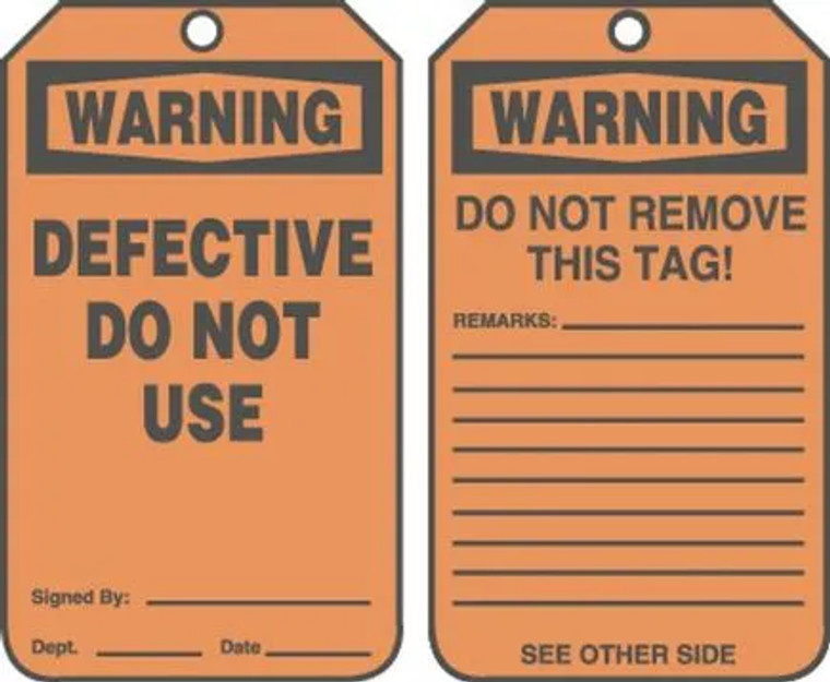Defective Do Not Use - 5 3/4" x 3 1/4" - PF Cardstock - 25/PK - Safety Tag