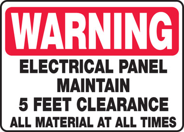 Accuform MELC314VA Warning Safety Sign: Electrical Panel - Maintain 5 Feet Clearance All Material at All Times