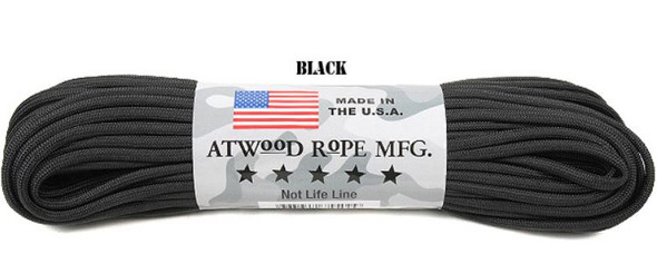 Atwood Rope Paracord | 550lb | 100ft | COLORS | PATTERNS | BLACK