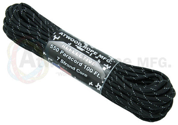 Atwood Rope Paracord | 550lb | 100ft | REFLECTIVE | BLACK