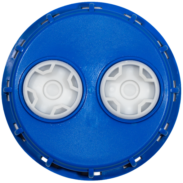 IBC replacement 6" fill cap with two 2" NPT Plugs Blue