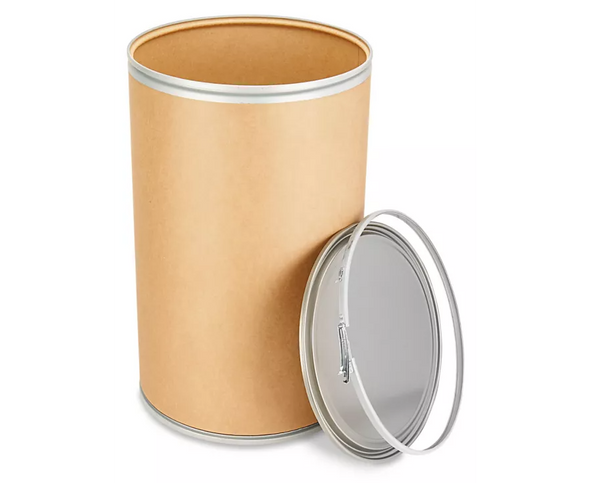 Greif 55 Gallon Fiber Drum, steel cover without gasket, metal Lokrim locking band. Different diameters, heights, and capabilities are available to meet all requirements