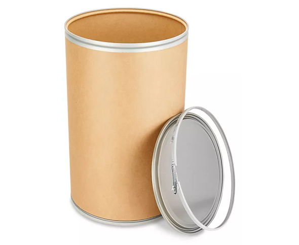 Greif 20 Gallon Fiber Drum, steel cover without gasket, metal Lokrim locking band. Different diameters, heights, and capabilities are available to meet all requirements